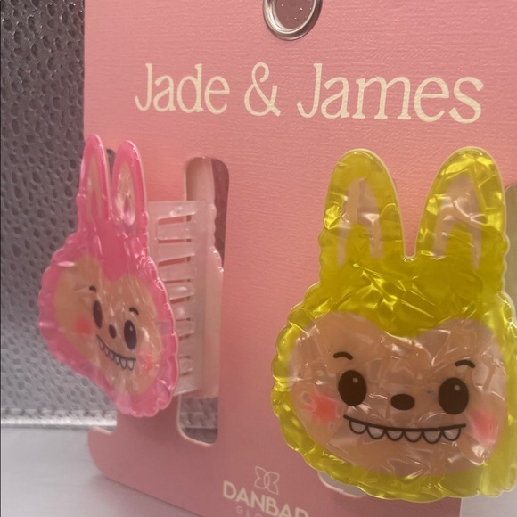 Jade & James Monster Pink and Yellow Hair Clips - Picture 2 of 3